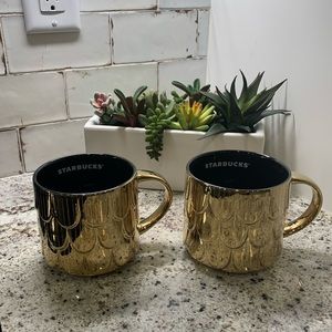 COPY - Set of (2) STARBUCKS Gold Mugs Mermaid Scales Cup